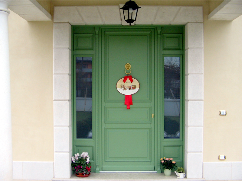 Santin Exterior Door Pine Lacquered Ral 6021 Fabbro Serramenti